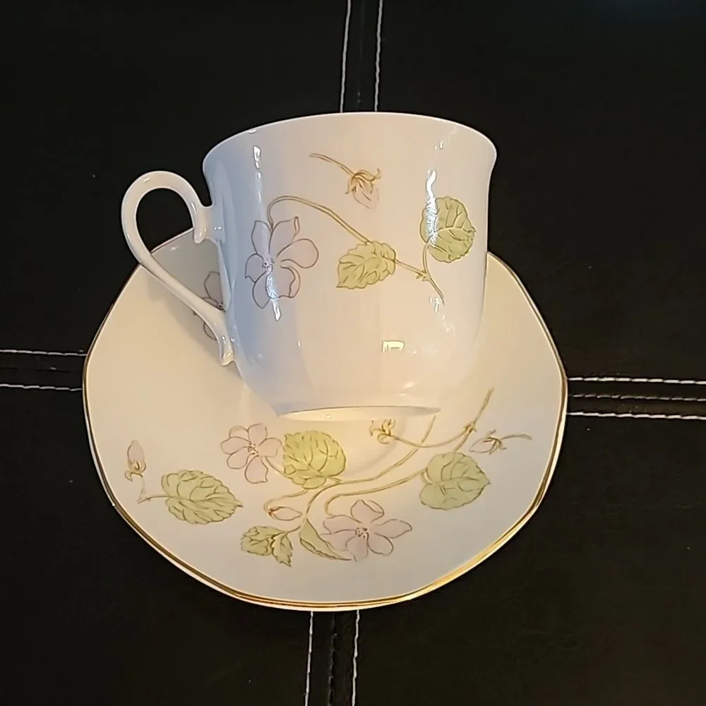 Royal Dover England China Cup & Saucer Set Pastel Spring Flowers Fine Bone China
